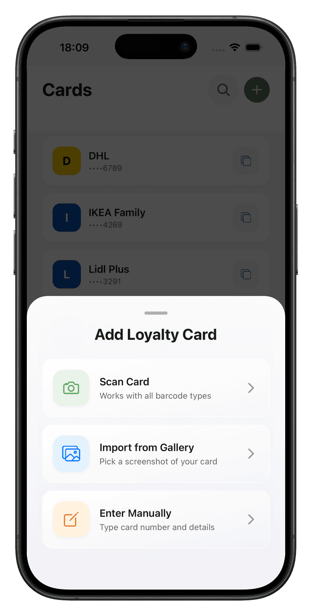 Add loyalty card screen