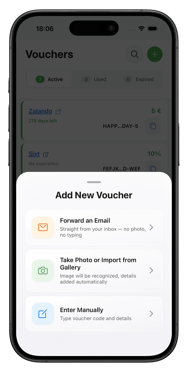 Add voucher screen