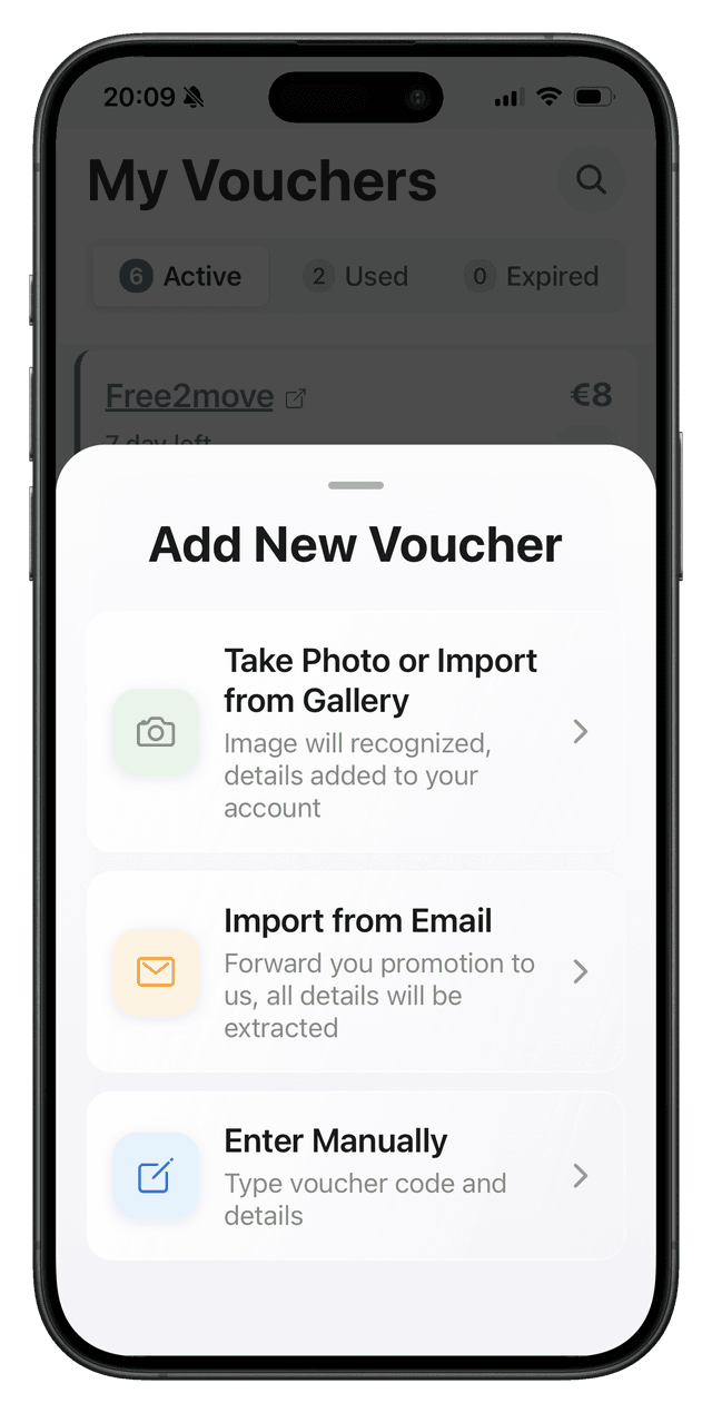 Gutscheinify app screen for adding vouchers